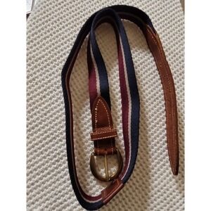 Alexander Julian Colours Mens Striped Canvas Leather Belt Burgundy Navy Size 40